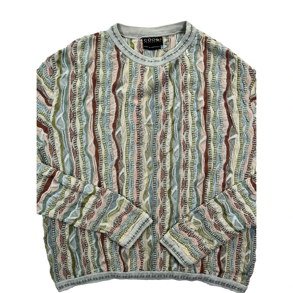 COOGI Women's 3D Cable Knit Crew Neck Size XL Sage Green Colorful 90's - Picture 2 of 13
